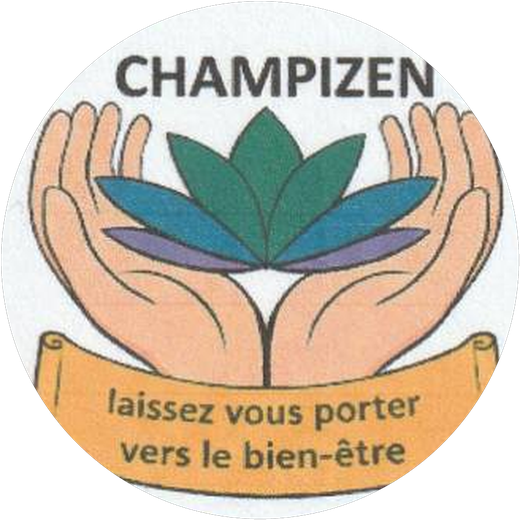 Logo de l'association Champizen Bien Être : deux mains ouvertes portant un lotus